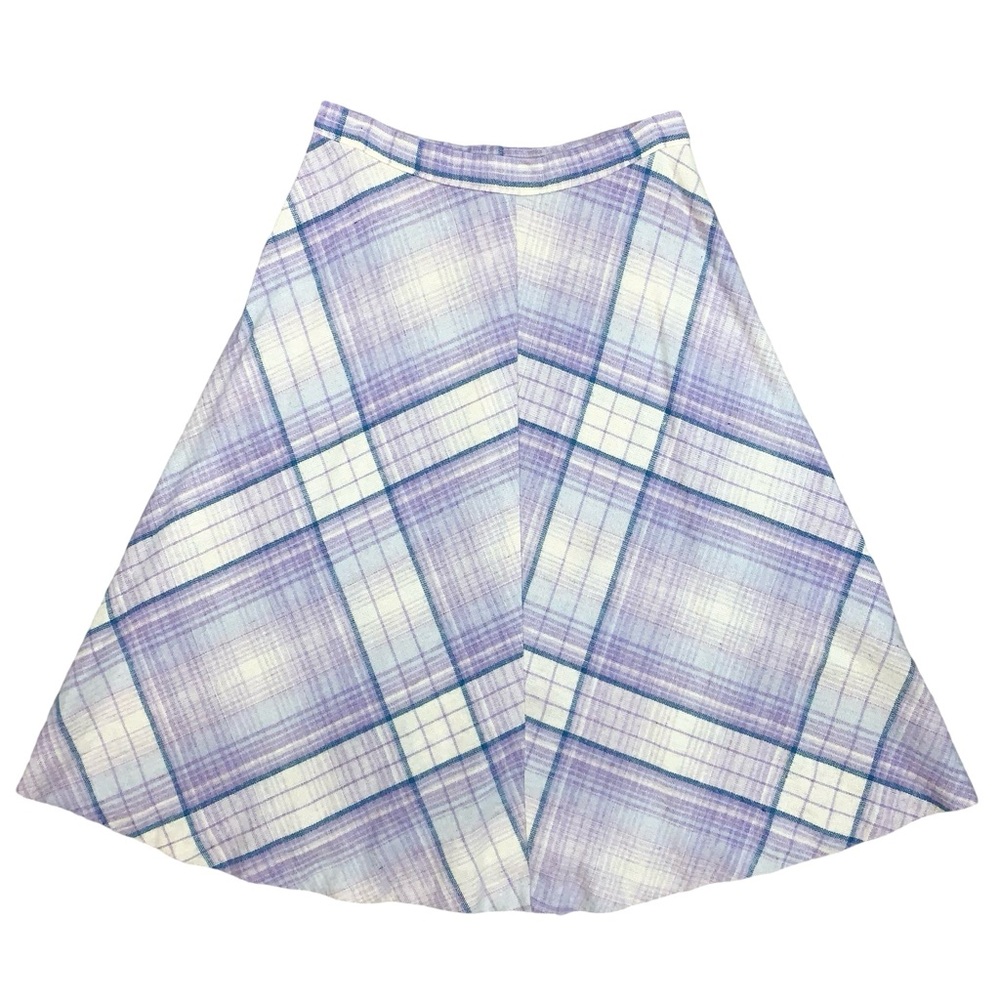 Vintage Pastel Plaid Midi A Line Skirt Union Made Light Academia Grannycore 70s